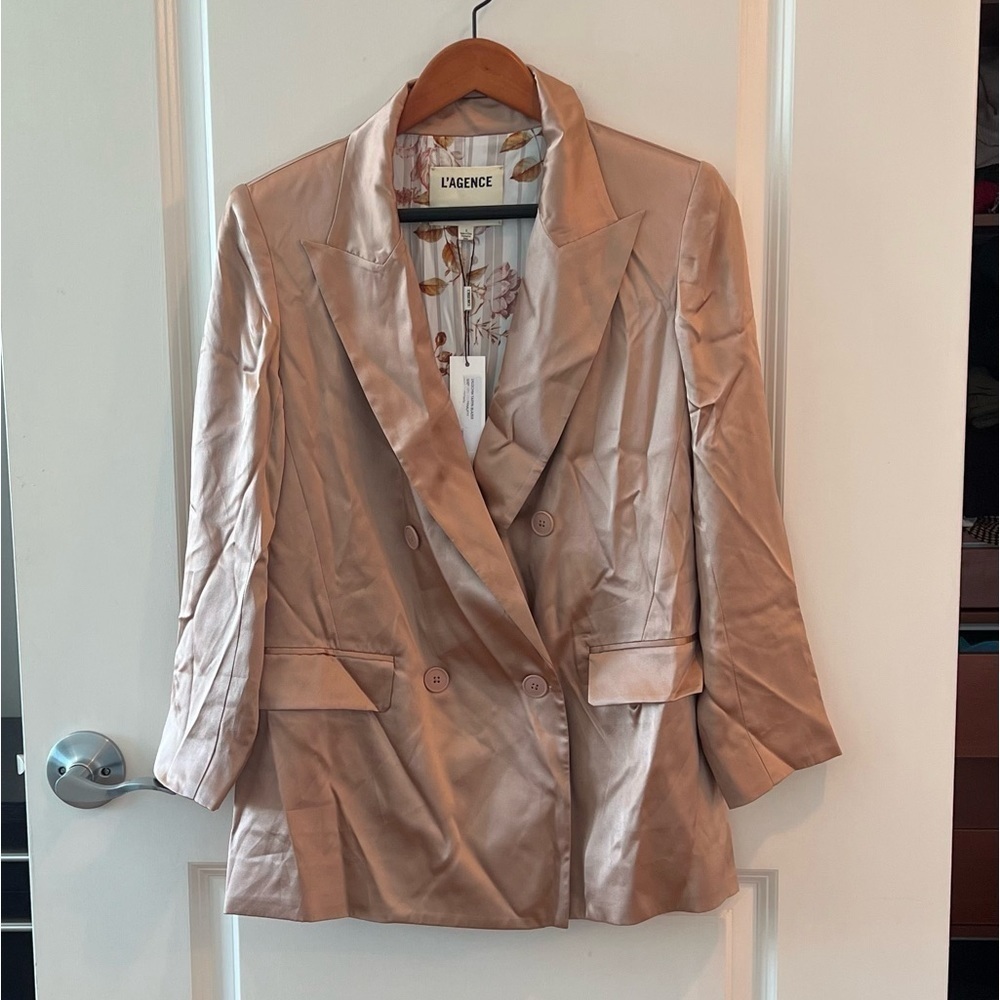 L'AGENCE 100% Silk Double-Breasted Blazer Jacket 2 - Picture 2 of 16